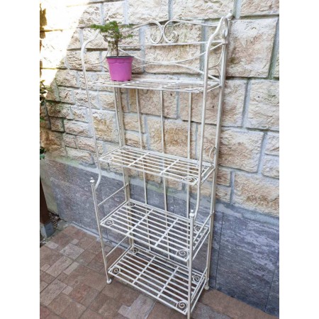 Scaffale Portapiante da Interno con 4 Ripiani Bianco in Metallo Antico