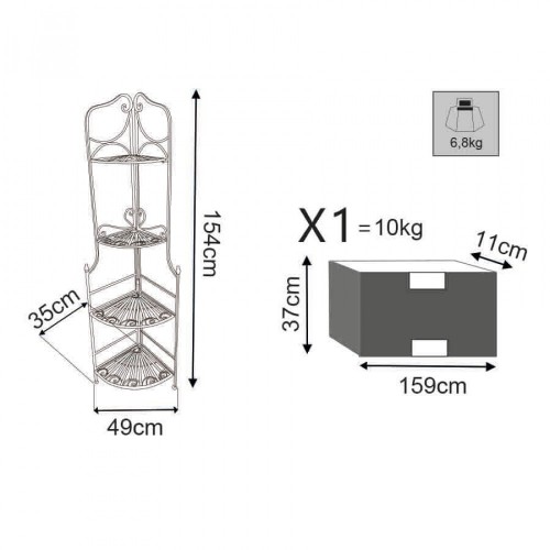 Scaffale Portapiante ad Angolo con 4 Ripiani Bianco in Metallo Antico