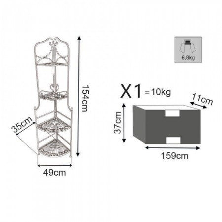 Scaffale Portapiante ad Angolo con 4 Ripiani Bianco in Metallo Antico