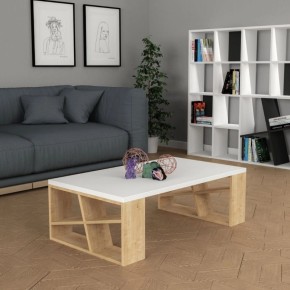 Tavolino da Salotto 105x60 cm Piano Bianco e Gambe Rovere 2