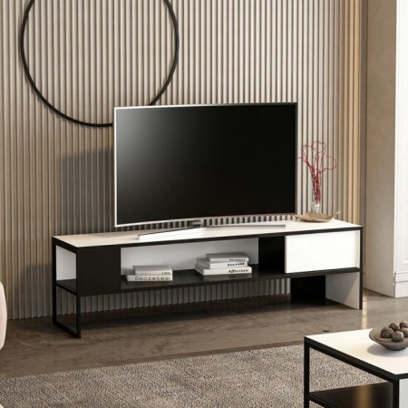 Mobile Basso Porta Tv Bianco e Nero Design Moderno 150x35x42 cm