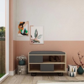Panca Scarpiera in Legno con Cuscino Imbottito Mobile Ingresso Rovere 2