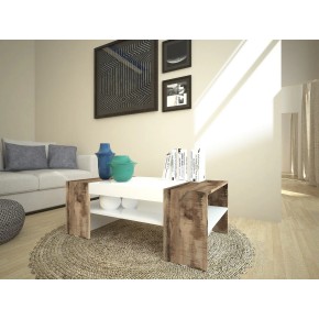Tavolino da Caffè 110cm Bianco/Acero Rettangolare Basso da Soggiorno 2