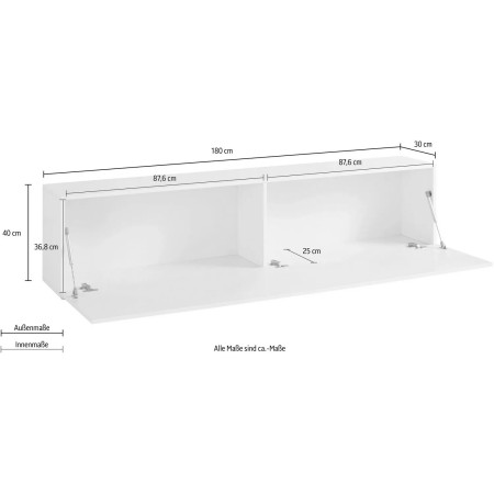 Mobile Porta TV Bianco Lucido con 1 Anta 180 cm Madia Bassa per Soggiorno