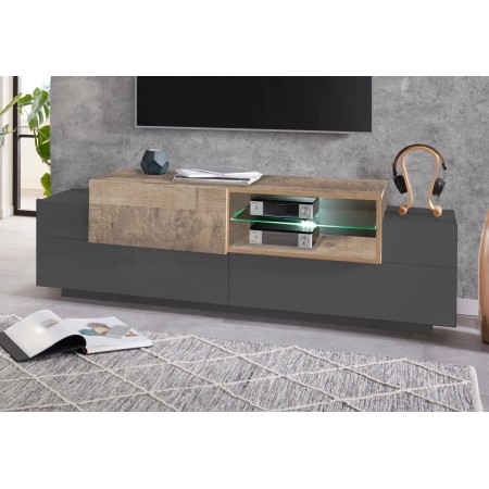 Mobile Porta TV Antracite Oak 160 cm Madia Bassa per Soggiorno