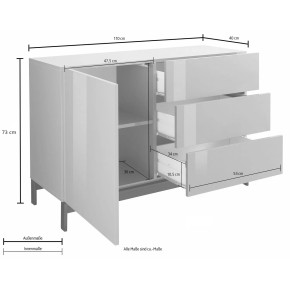 Credenza Alta Antracite Lucido 110x40x73cm 1 Anta e 3 Cassetti 2