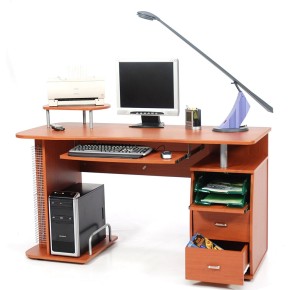 Porta Pc Ciliegio Scrivania in Legno Computer Salvaspazio con Mensola 2 Cassetti