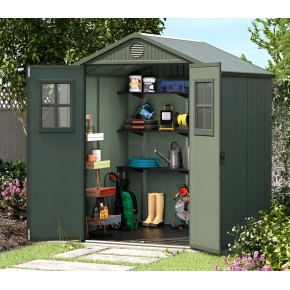 Casetta da Giardino 190x183x221 cm EVOTECH Effetto Legno con Finestre 2