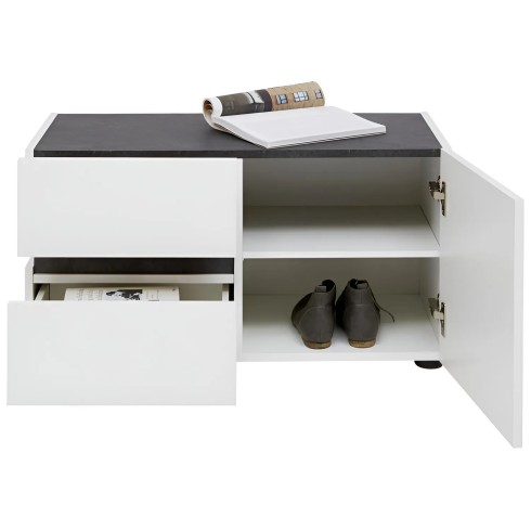 Panca Scarpiera Bianca 80x38x42 cm 1 Anta 2 Cassetti Soft Close