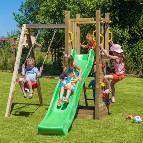 Parco Giochi in Legno con Altalena Arrampicata Scivolo e Sabbiera 290x200x210cm 2