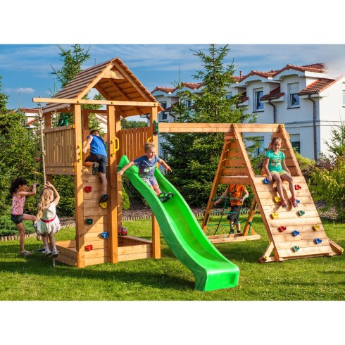 Parco Giochi in Legno Scivolo Sabbiera Corda Arrampicata 560x445x305 cm