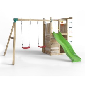 Parco Giochi in Legno Pirati Torretta con Altalena Scivolo Corda Arrampicata 310x460x282 cm