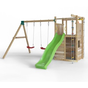 Parco Giochi in Legno Pirati Torretta con Altalena Scivolo Corda Arrampicata 310x460x282 cm 2