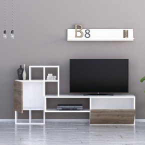 Parete Attrezzata in Legno Bianco e Noce Mobile Porta TV Moderno per Salotto 2
