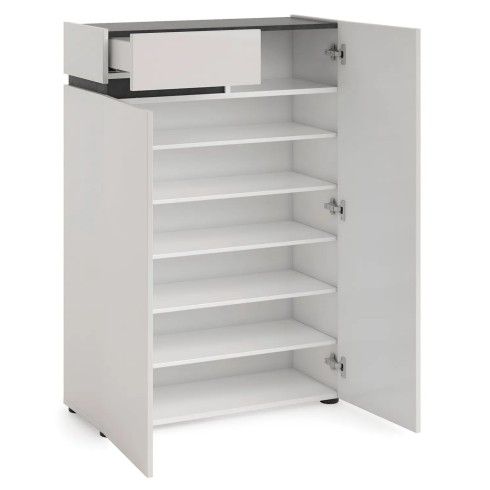 Scarpiera Bianca 80x34x115 cm 2 Ante e Cassetto Soft Close