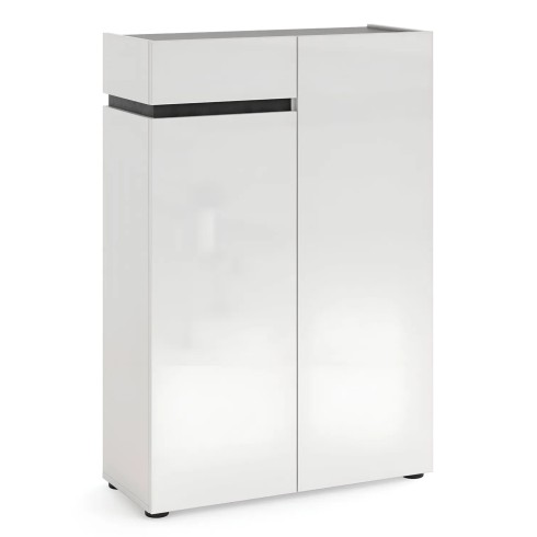 Scarpiera Bianca 80x34x115 cm 2 Ante e Cassetto Soft Close