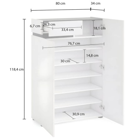 Scarpiera Bianca 80x34x115 cm 2 Ante e Cassetto Soft Close