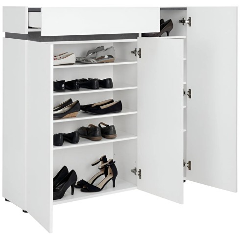 Scarpiera 3 Ante 120x34x115 cm Bianca con Cassetto Soft Close