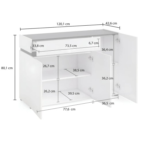 Madia Bianca 120x42x80 cm con 3 Ante e Cassetto Soft Close