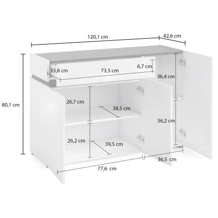 Madia Bianca 120x42x80 cm con 3 Ante e Cassetto Soft Close