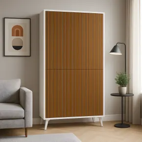Madia da Soggiorno 4 Ante 108x41x161 cm Bianca e Rovere 2