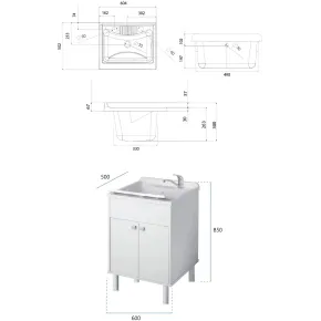 Mobile Lavatoio 2 Ante 60x50x85 cm Specchio 45x60x5 cm 2