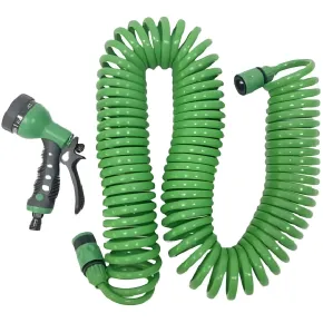 Tubo a Spirale 7,5 m con Pistola Multifunzione 7 Getti per Irrigazione