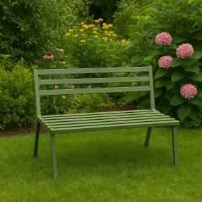 Panchina Verde per Esterno da Giardino in Acciaio 127x61x80 cm 2