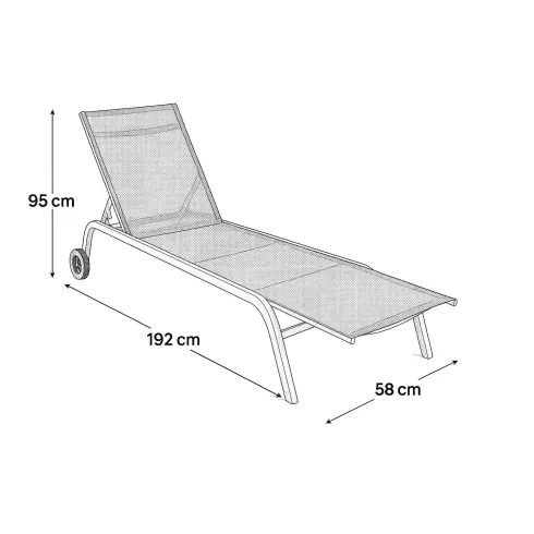 Lettino Sdraio Bianco 192x58x95H cm 5 Posizioni Textilene con Ruote