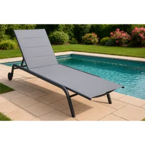 Lettino Sdraio Grigio 192x58x95H cm 5 Posizioni Textilene con Ruote 2
