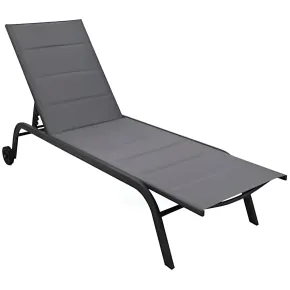 Lettino Sdraio Antracite 192x58x95H cm 5 Posizioni Textilene con Ruote