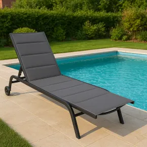 Lettino Sdraio Antracite 192x58x95H cm 5 Posizioni Textilene con Ruote 2