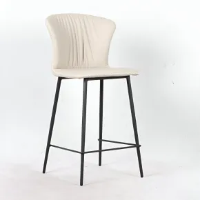 Set 2 Sgabelli Imbottiti in Ecopelle Beige in Gambe Metallo Nere