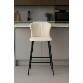 Set 2 Sgabelli Imbottiti in Ecopelle Beige in Gambe Metallo Nere 2