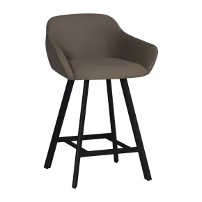 Sgabello Imbottito in Tessuto Tortora con Gambe in Metallo Nero