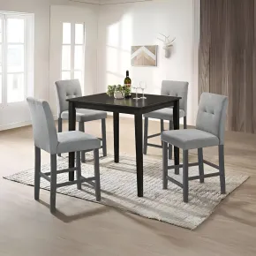 Set 2 Sgabelli in Legno Grigio con Seduta Imbottita in Tessuto Grigio 2