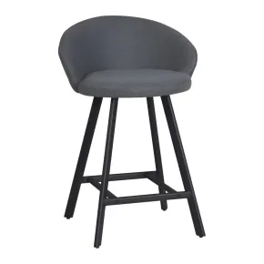 Sgabello Imbottito in Tessuto Grigio con Gambe in Metallo Nero