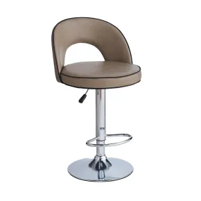 Sgabello in Ecopelle Tortora con Gamba in Metallo Inox Regolabile