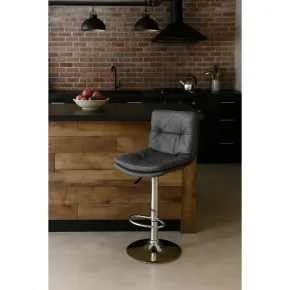Sgabello con Seduta in Ecopelle Grigio Gamba in Metallo Inox Regolabile 2