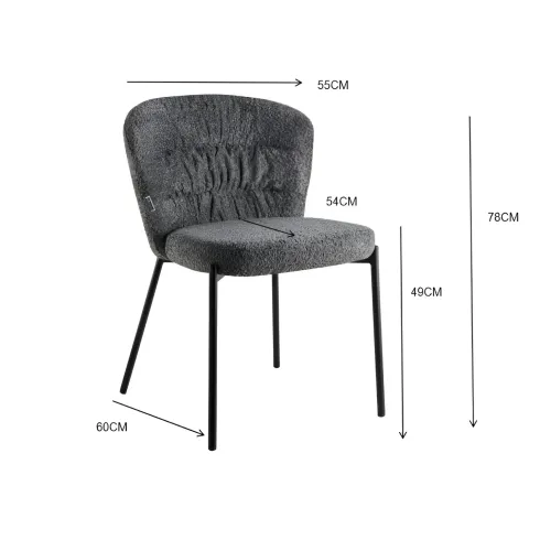 Set 4 Sedie da Pranzo Imbottite in Tessuto Teddy Tortora con Gambe Nere