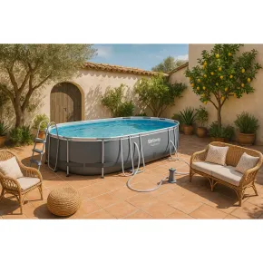 Piscina Ovale Fuori Terra 488x305x107 cm con Telaio e Pompa Filtrante 2