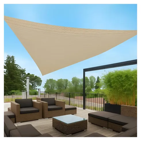 Vela Ombreggiante Triangolare Beige 5x5x5 m Cucitura Rinforzata