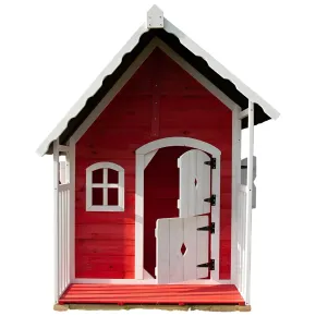 Casetta Legno per Bambini 113x97 cm Rosso con Pavimento da Giardino