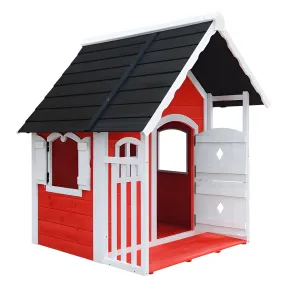 Casetta Legno per Bambini 113x97 cm Rosso con Pavimento da Giardino 2
