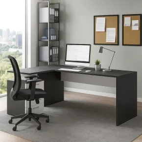Scrivania Angolare Ufficio 180x160 cm con 3 Cassetti Bianco Grigio 2