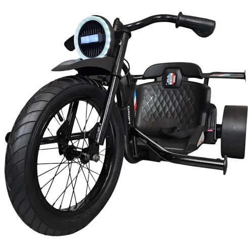 Triciclo Elettrico Bambini 24V Nero 3 Ruote 2 Motori Luci LED