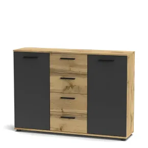Credenza Salvaspazio 4 Cassetti Rovere Antracite 120x33x85 cm