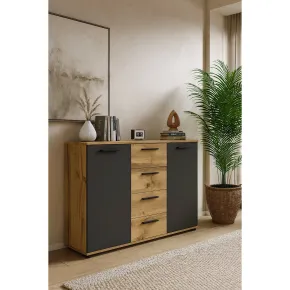 Credenza Salvaspazio 4 Cassetti Rovere Antracite 120x33x85 cm 2