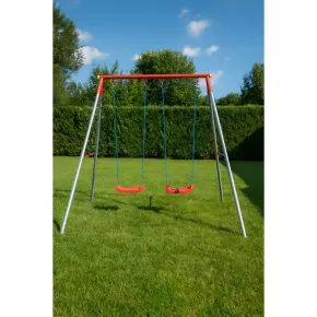 Altalena per Bambini 2 Posti da Esterno 214x165x200 cm Rosso Blu Acciaio 2