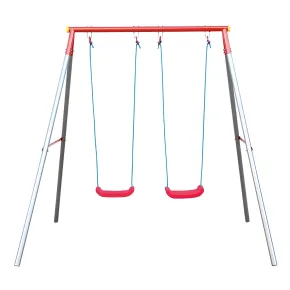 Altalena per Bambini 2 Posti da Esterno 214x165x200 cm Rosso Blu Acciaio